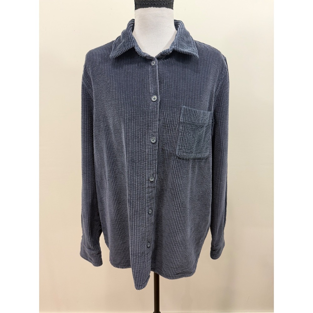 Garnet Hill Organic Cotton Corduroy Shirt Blue Button Down Long Sleeve Medium